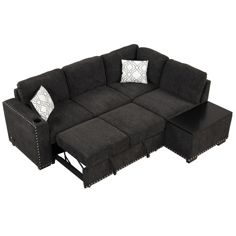 83.8" Reversible Sectional PullOut Sofa Bed LShaped Corner Sofa Couch